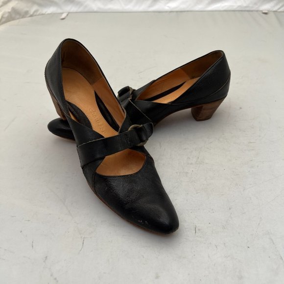 Chausser Black Leather Pointy Toe Mary Jane Low Heels US 6.5 - Picture 2 of 13